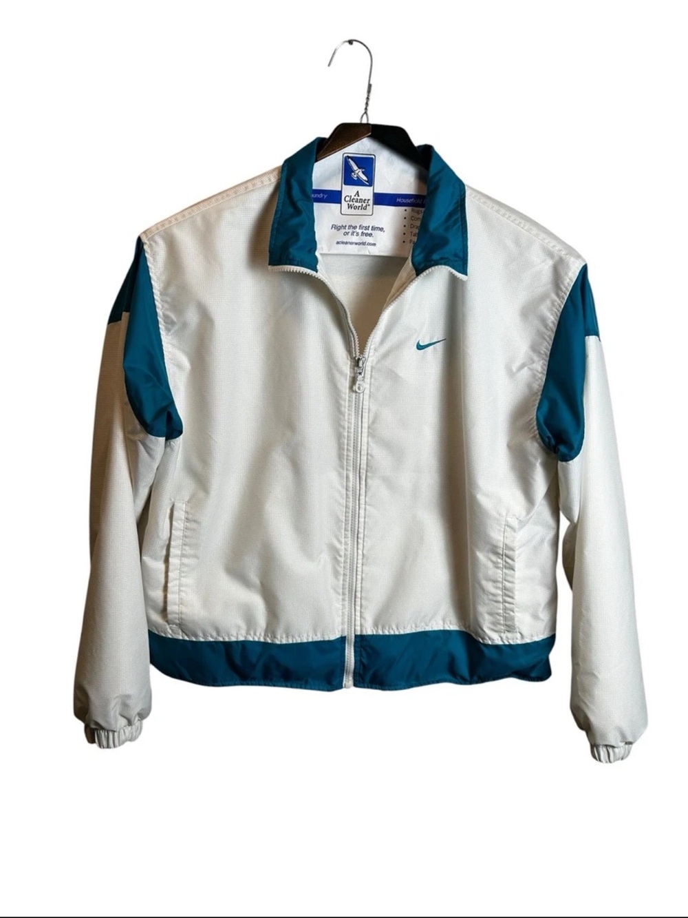 Vintage Nike Silver Tag Windbreaker Jacket Youth L  12-14 White Teal Y2K